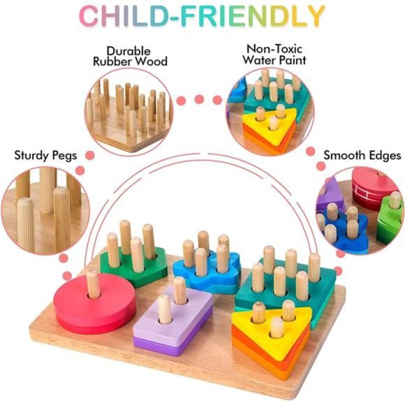 Wooden Sorting & Stacking Toys, Montessori Toys for 1 2 3 Years Old Toddlers - Picture 2 of 7